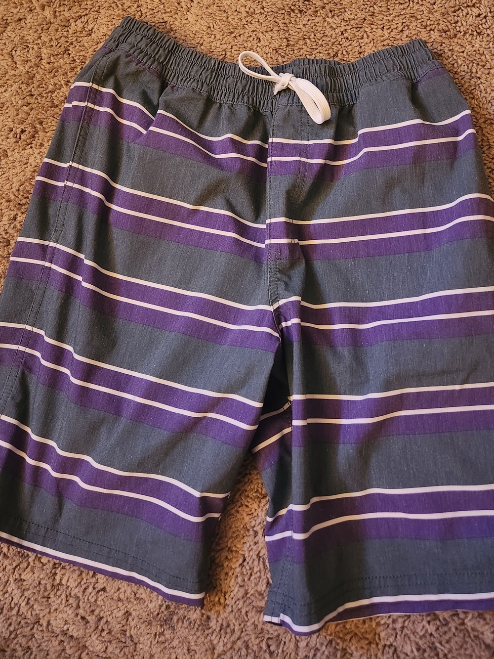 Vans Boys' Purple, Gray & White Striped Swim Trunks
